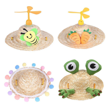 Pet Straw Hat Bamboo Dragonfly Cat And Dog Headwear Puppy Sun Hat Decoration