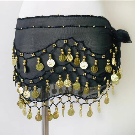 1X 3Rows Belly Dance Dancing Hip Scarf Belt Chain Skirt Golden Tone 98 Coin Bead - Aimall