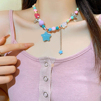 Colourful Love Pentagram Dopamine Necklace Fashion Jewellery Women Girls