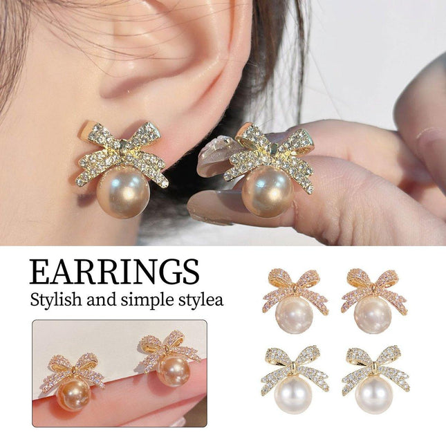 Vintage Ribbon Pearl Earrings Elegant Jewelry for Women Fashion Accessories Gift