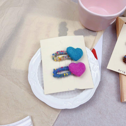 Dopamine Wool Felt Heart Hairpin Cute Plush Hair Clip Fashion Accessories