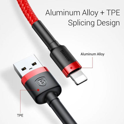 Red + Black Genuine BASEUS 2.4A USB to Lighting Charging Cable Cord for iPhone 13 12 Pro XS - Aimall