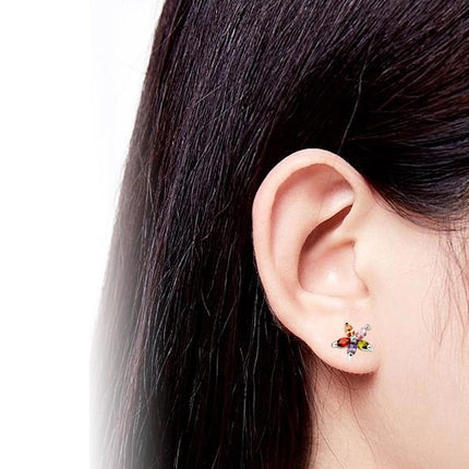 Colourful Petal Zircon Earrings Silver Ladies Wedding Party Christmas Gift - Aimall