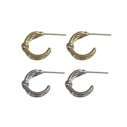 Knotted C-Shaped Double Layer Metal Earrings Alloy Fashion Jewelry for Women - Aimall