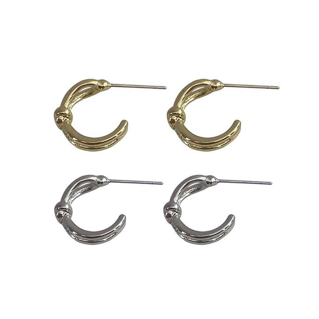 Knotted C-Shaped Double Layer Metal Earrings Alloy Fashion Jewelry for Women - Aimall