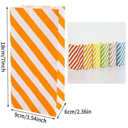 100X Colourful Plaid Kraft Paper Bag Candy Cookie Snack Cake Gift Bags 13*8*24CM - Aimall