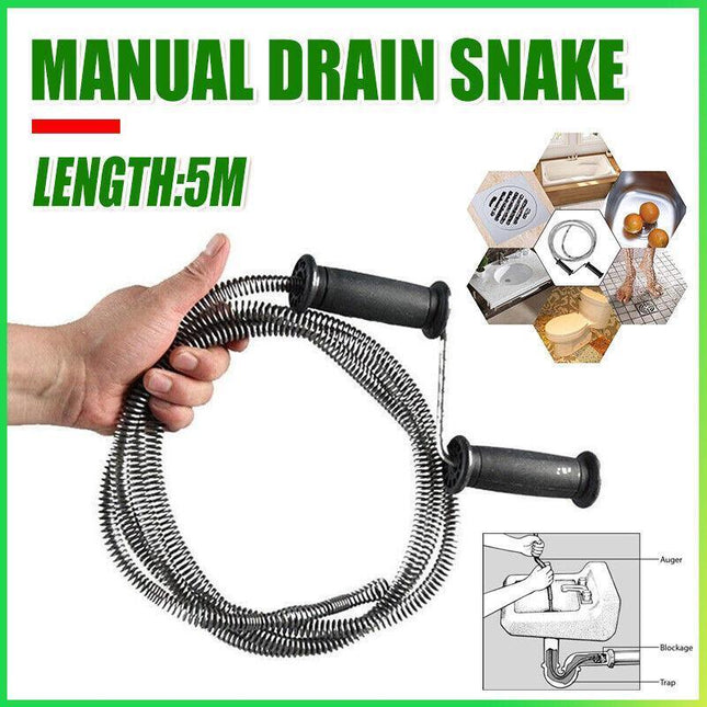 5M Manual Plumber's Drain Snake Cleaner Unblocker for Sink Waste Pipe Sewer - Aimall