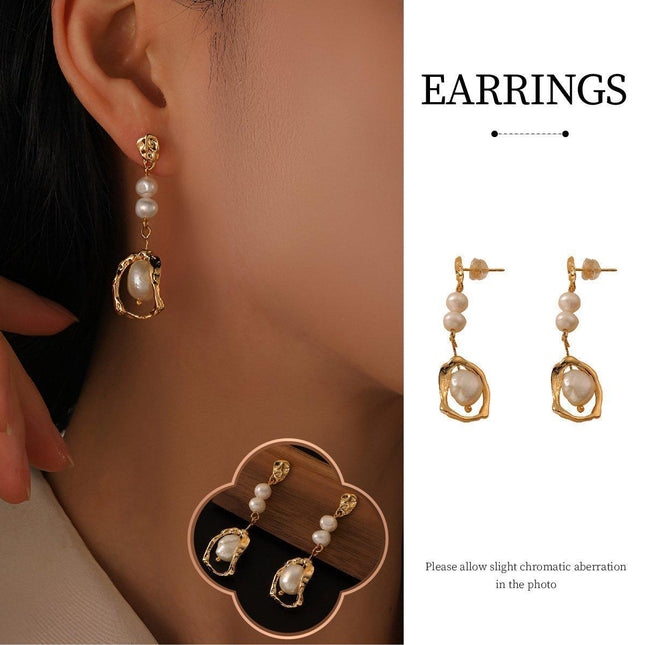 Long Natural Freshwater Pearl Earrings Elegant Women High-End Jewelry Gift