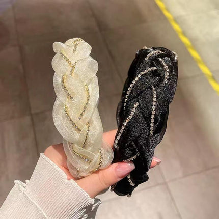 Women Hairband Twist Organza Knot Cross Tie Wide Headwear Hair Band Hoop Shiny - Aimall