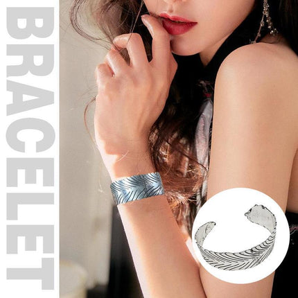 Vintage Punk Silver Colour Feather Cuff Bracelet for Men Women Wrist Adjustable - Aimall