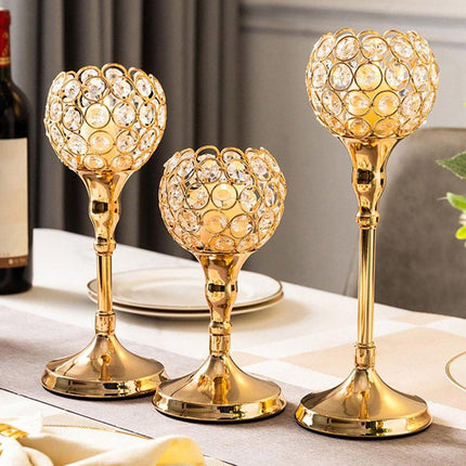 3PCS Crystal Candle Holders Metal Candlelight Wedding Home Dinner Decoration