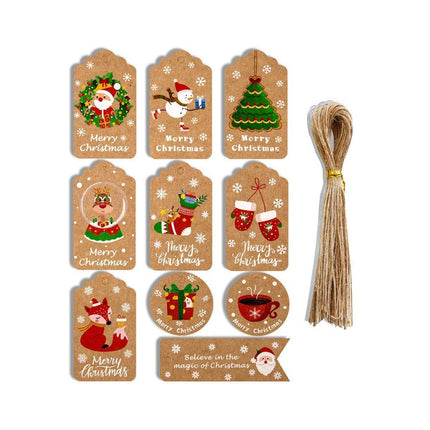 50PCS Christmas Kraft Paper Gift Tags Vintage Holiday Party Card Packaging Decor