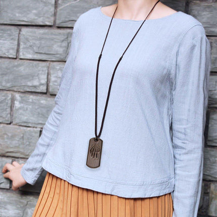 Ethnic Style Retro Long Sweater Chain Necklace with Wooden Pendant Fashion