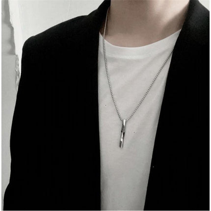 Gold Silver Black Rectangle Pendant Necklace Men Trendy Simple Stainless Chain - Aimall