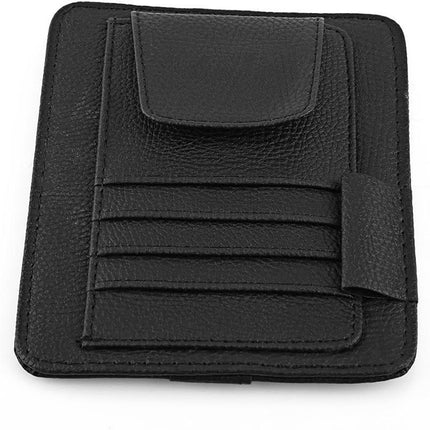Sun Visor Organizer Sunglasses Holder Card Storage PU Leather Pouch Car Black - Aimall