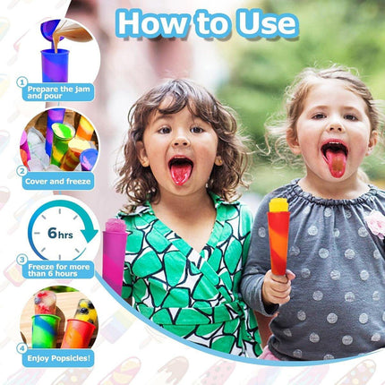 6PCS Silicone Popsicle Molds with Lids Multi-Color Reusable Ice Cream Mold Set