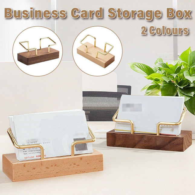 Business Card Holder Organizer Desk Display Stand Wooden Card Storage Box