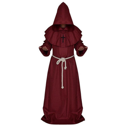 Medieval Friar Hooded Robe Monk Cross Necklace Renaissance Cosplay Costume AU - Aimall