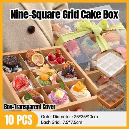 Clear Plastic Nine-grid Cake Box Pack of 10 Storage Containers High Quality