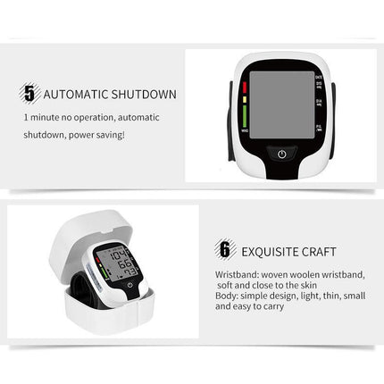 Home Automatic Wrist Blood Pressure Monitor Electronic Sphygmomanometer Device
