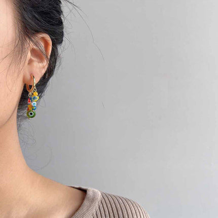 Vintage Asymmetrical Earrings Handmade Floral Glass and Pearl Drop Design for Women