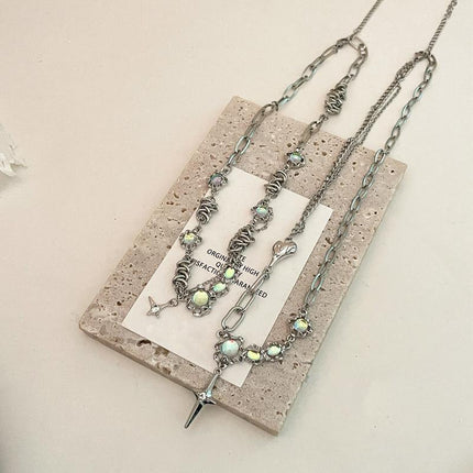 Moonstone Pendant Necklace Cool Tone Clavicle Chain for Women Girls Jewelry Gift - Aimall