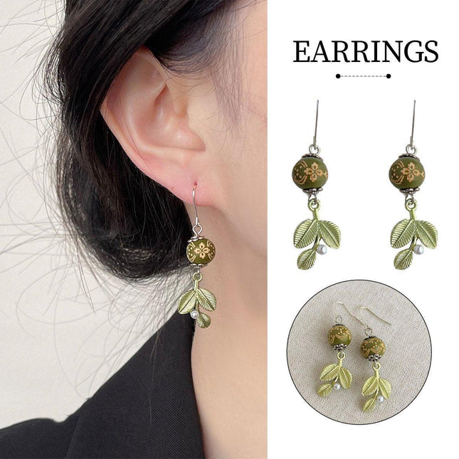 Chinese Leaf Art Earrings Vintage Style Jewelry for Women Fashion Accessory