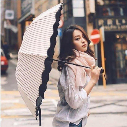 Stripe Sun Umbrella Rainy Folding Umbrella Women Sunscreen Black Rubber Sunshade
