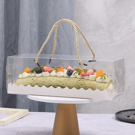 25pcs Rectangular Transparent Cake Roll Packing Box Portable Swiss Pastry Box