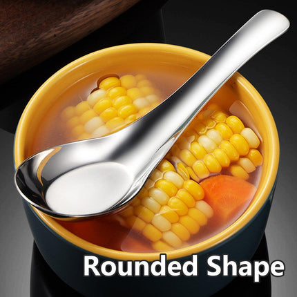 10pcs Stainless Steel Flat Bottom Spoon Household Kitchen Dining Soup Spoon Set