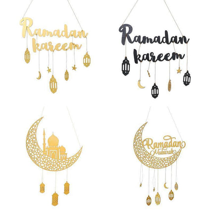 Ramadan Kareem Wooden Ornament Eid Mubarak Islam Mosque Party Hanging Decor Aimall