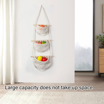 Three Layer Cotton Rope Wall Hanging Basket Door Storage Rack Organizer Bag