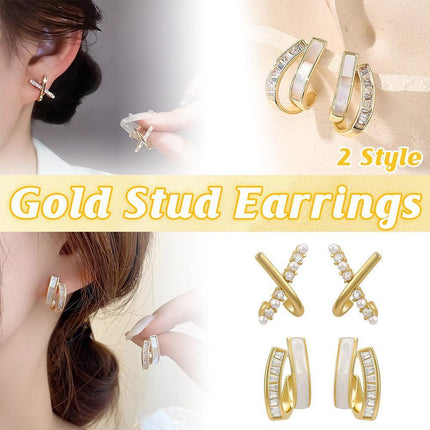 Golden Elegance Zircon Stud Earrings Women Wedding Jewelry Elegant Best Gift - Aimall