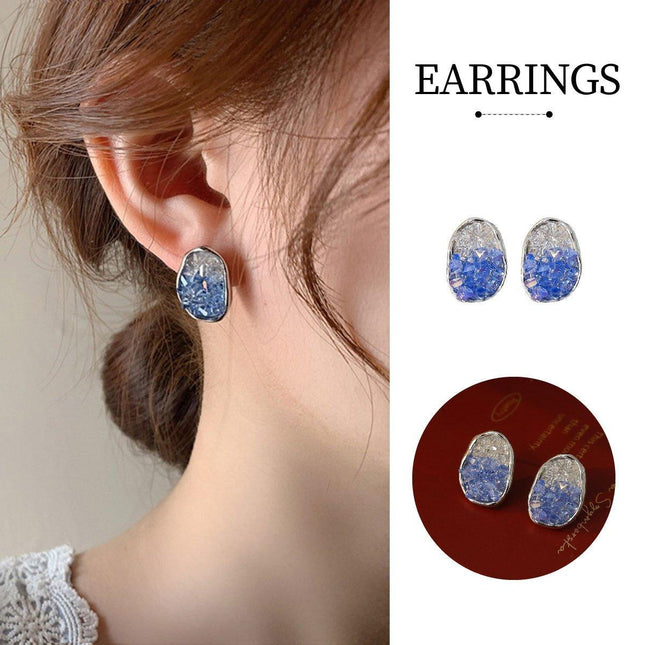 Retro Blue Crystal Earrings Fashion Jewelry Sea Salt Silver Needle Design