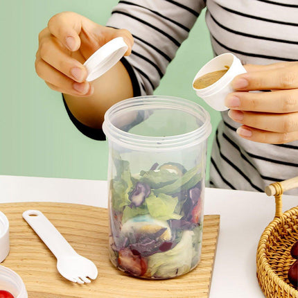 Double Plastic Salad Cup with Fork Sealed Breakfast Container for On-the-Go Meal
