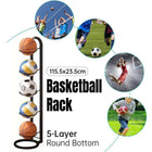 5 Tiers Basketball Storage Rack Football Sport Equipment Organizer Display Stand