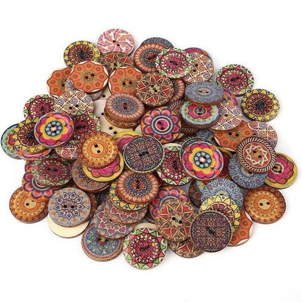 100 Mixed Vintage Wooden Buttons 2-Hole Flower Design for Sewing & Crafts - Aimall