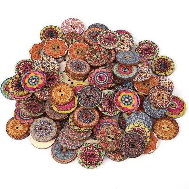 100 Mixed Vintage Wooden Buttons 2-Hole Flower Design for Sewing & Crafts - Aimall
