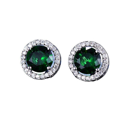 Female Round Zircon Stud Earrings Full Diamond Boucle Big Hollow Cubic Gift - Aimall