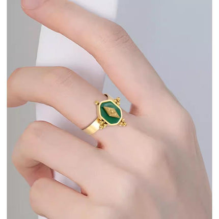 Malachite Green Gold Ring Adjustable That Does Not Fade Opening Design Gift - Aimall