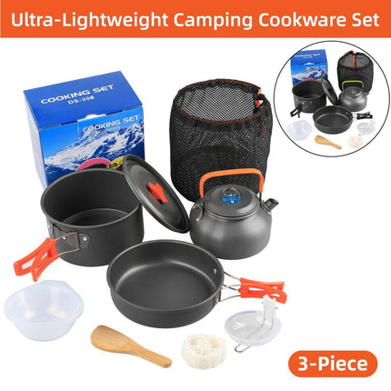 Lightweight Camping Cookware Set Outdoor Cooking Gear 3 Piece Travel Cook Set