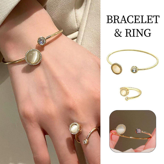 Cat Eye Bracelet Ring Set Fashion Jewellery Women Adjustable Accessories