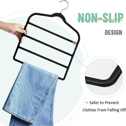 5PCS Multifunctional Non-slip Flocking Rack Multi-layer Hanger Wardrobe Storage