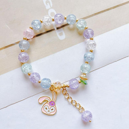 Tree & Flower Designed White Crystal Charm Beaded Bracelet Jewellery - Aimall