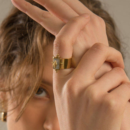 Female Titanium Steel Ring with Natural Stone Fashion Jewellery Women