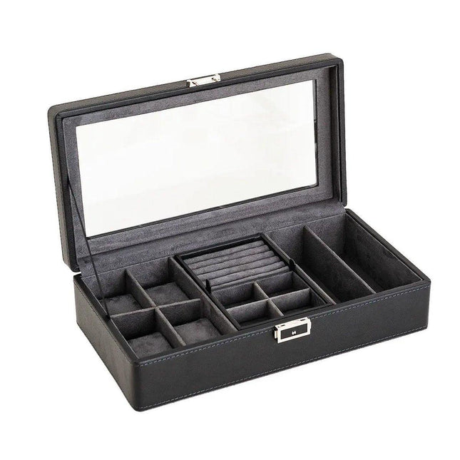 Black Single Layer Watch Box Jewellery Organizer for Watches and Accessories