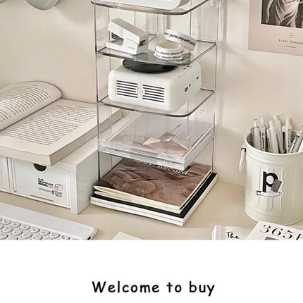 Acrylic Desktop Book Stand Transparent Office Storage Box File Rack Pen Holder