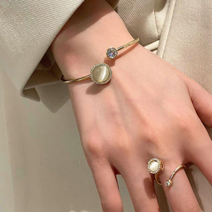 Cat Eye Bracelet Ring Set Fashion Jewellery Women Adjustable Accessories