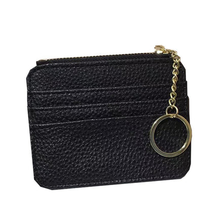 Unisex Slim Leather Wallet with Zip & Key Ring Multi-card Coin Holder Pouch Bag - Aimall