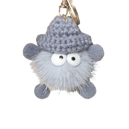 Cartoon Animal Plush Small Coal Ball Backpack Pendants Keychain Doll Keyring Car - Aimall